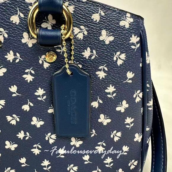 Coach Savannah Small Carryall Bag With Floral Print CBI55 Gold/Deep Blue NWT - Picture 7 of 10